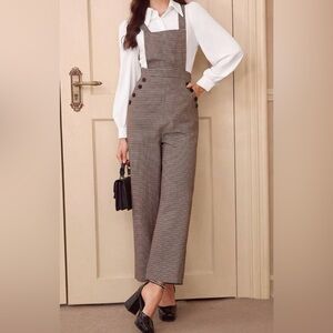 Cider Faux Tweed Houndstooth Overalls / Wide Leg Pinafore Jumpsuit size small